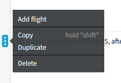 Line item options menu displaying add flight, copy, duplicate, and delete